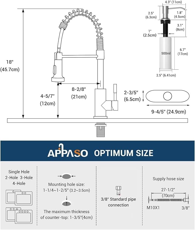 APPASO Kitchen Faucet with Soap Dispenser, SUS304 Pull Down Kitchen Faucet Commercial Single Handle High Arc Faucet for Kitchen Sink, Brushed Nickel