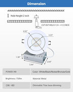 4 inch LED Gimbal Recessed Light, 9W 750lm Eyeball Sloped Ceiling Task Lighting, Soffit Wafer Indoor Directional Lighting, 90° Tilt and 360° Rotation Recessed Lighting 4 inch White 12Pack