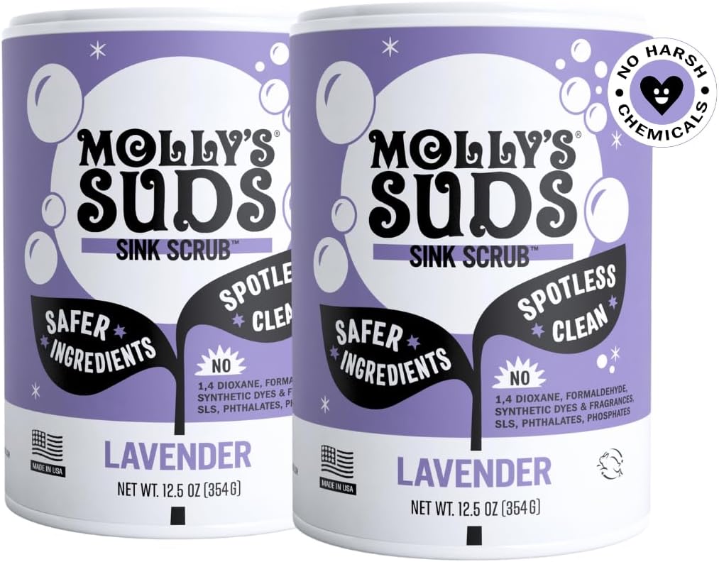 Molly's Suds Sink and All Purpose SCRUB | Gently Removes Stains, Scrubs Away Grease & Gime, Buffs out Scratches | Plant and Mineral Based | 2 Pack, Lavender Scent