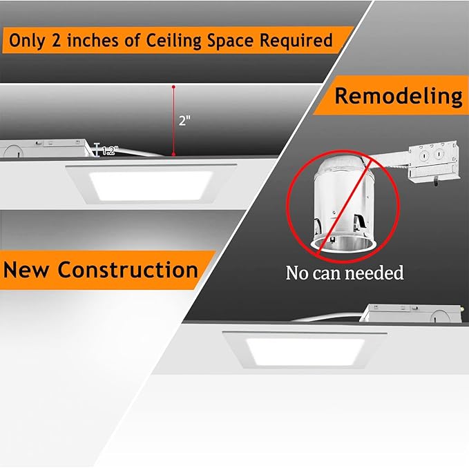 Square 8 Inch LED Recessed Light,18W 6000k Daylight,No Dimmable,4Pack Ultra Thin LED Recessed Lighting with J-Box. 8" Recessed Ceiling Wafer Canless Fixtures .Slim Can-Killer Lights,CRl90+