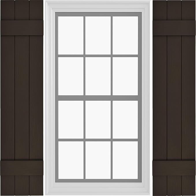 Board & Batten Vinyl Shutters (1 Pair) | 11"x51" (3-Board) - Stone Mason Brown | Exterior Window Shutters | Includes Mounting Hardware | Simple Installation | Made in USA