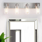4-Light Bathroom Vanity Light Fixtures, Modern Bathroom Light Fixture with Clear Glass Brushed Nickel Finish Vanity Lights Over Mirror for Kitchen Bedroom Living Room