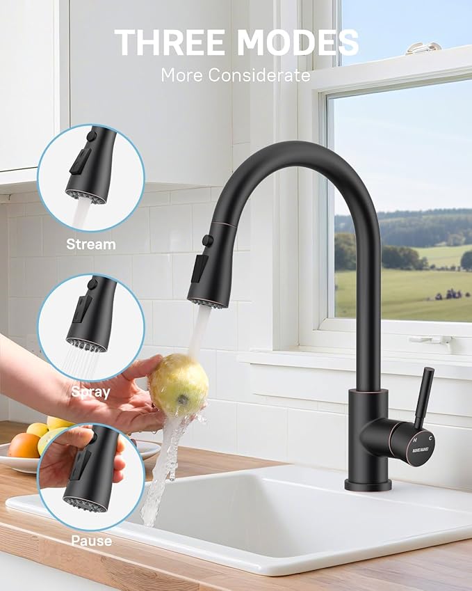 WEWE Kitchen Faucets with Pull Down Sprayer, Stainless Steel Single Handle 1 Hole for Family Kitchen Commercial Camper Laundry Rv Bar, Oil Rubbed Bronze
