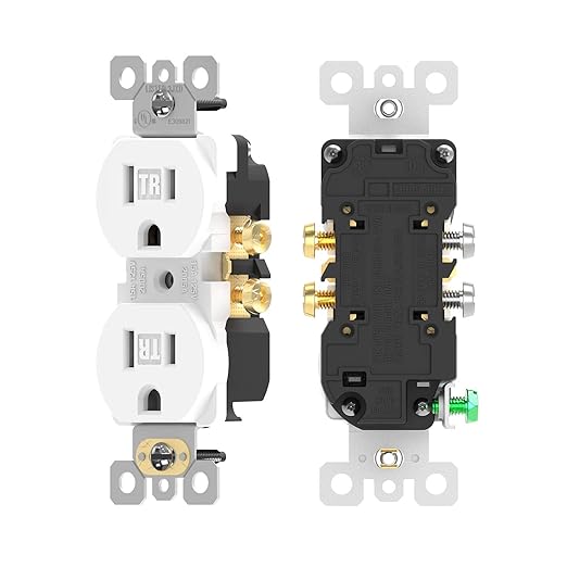 AIDA 10 Pack 15 Amp Outlet Duplex Electrical Receptacle Outlets,Power Outlet,Tamper Resistant,Heavy-Duty Receptacle, 2 Pole,3-Wire, Self-Grounding Clip, NEMA 5-15R,UL Listed,White
