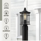 Emliviar Lamp Post Light Fixture - Modern Outdoor Post Light with Seeded Glass 12.5 Inch, Black Finish, XE229P-S BK