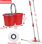 360 Mop and Bucket Set, Spin Mop Bucket with Wringer, Microfiber 3 Mop Replacement Heads, Mops for Floor Cleaning, Mop with Bucket (Red)