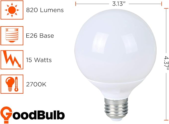 GoodBulb 15-Watt Frosted G25 Light Bulbs LED Restaurant Bulb E26 Medium Base 2700K Warm White Color 820 Lumens Pack of 10 Bulbs