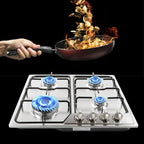 4 Burners Built in Gas Stovetop Cooker Gas Range Portable Stainless Steel Cooktop LPG/NG Dual Fuel Cast Iron Grate Gas Stove Kitchen Cooking Stove for Home RV Outdoor Apartment Silver(22.83x20.47Inch)