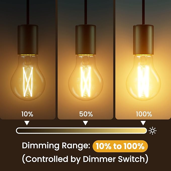 VOLIVO 12 Pack A19 Vintage LED Edison Bulbs, Dimmable, 60W Equivalent, High Brightness 2700K Warm White, 7W E26 Standard Base, CRI80+, 800 Lumens, Clear Glass Filament Bulb for Home, Farmhouse
