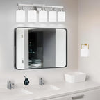 5-Light Bathroom Light Fixtures, 30" Nickel Bathroom Vanity Light with Milky White Glass Shade, Modern Bathroom Wall Lights Over Mirror, Farmhouse Wall Sconces Lighting for Bedroom Living Room