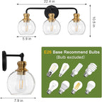Black and Gold 3-Light Bathroom Vanity Fixture with Clear Glass Shades Modern Wall Lamp Suitable for Bathrooms, Dressing Rooms