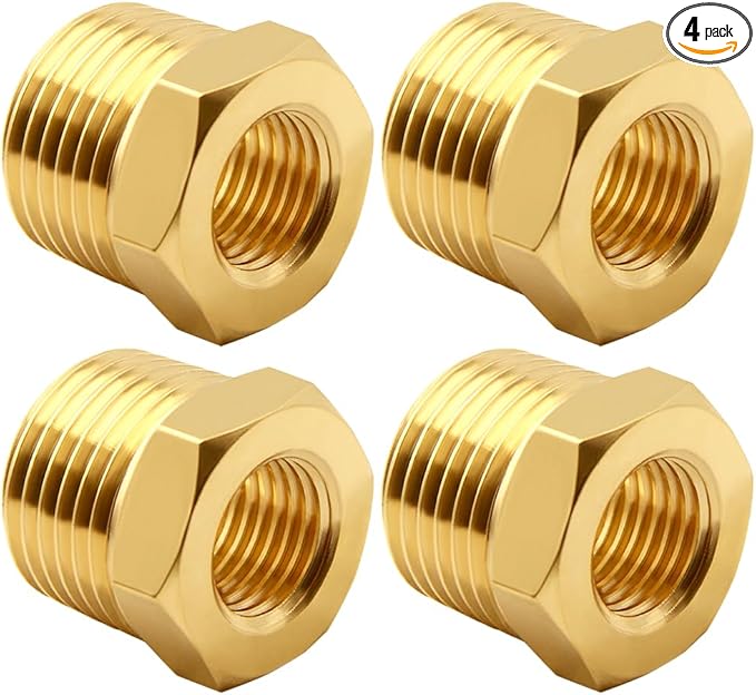4PCS Brass Reducer Bushing, 3/8" NPT Male to 1/8" NPT Female Thread, Hex Reducing Convert Adapter Pipe Fitting Connector for Water/Oil/Gas