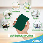 AIDEA Heavy-Duty Scrub Sponges, 6Count, Sponges for Non-Coated Cookware, Kitchen Sponge for Dishes, Scrubbing Power for Tough Messes, Cleaning Sponge for Kitchen, Bathroom, Household