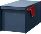 Adoorn Post Mount Mailboxes, 9.5 x 9.5 x 19.5 (HxWxD) Large, Galvanized Steel Modern Mailbox, for Daily Letters, Magazines and Packages, Weatherproof with Front Access Door - Navy