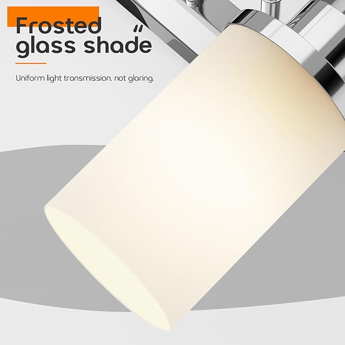 Vanity Lights Polished Chrome Bathroom Light Fixtures with White Frosted Glass Shade, Double Wall Sconces for Mirror Hallway Entrance Porch T001CH-L2