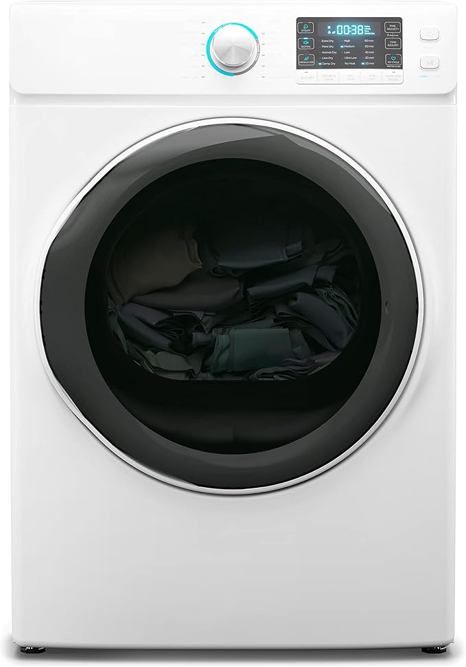 KoolMore FLD-8CWH, White Front Load 8 Cu. Ft. Dryer, Capacity Home Unit with Wrinkle Release Steam Function and Smart Sensor Dry Technology, Stainless-Steel Drum [240V], X-Large (27")