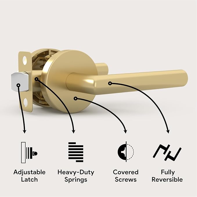 Mega Handles Ronn Passage Lever Door Handle Set for Hallway, Closet and Bathroom, Heavy Duty Door Levers, Fits All Standard Door Sizes, Screws Included - Satin Brass (1 Pack)