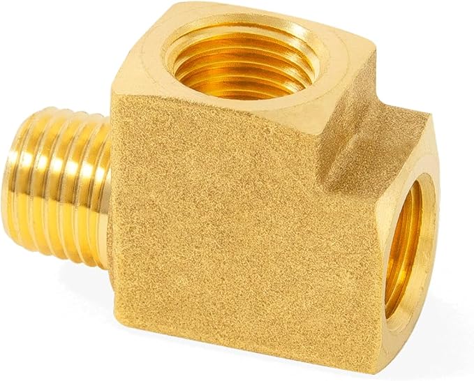 ChillWaves Brass Pipe Fitting, Barstock Male Run Tee 1/2" NPT Female x 1/2" NPT Female x 1/2" NPT Male Thread Adapter(1-PACK)