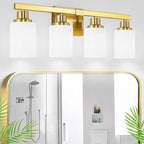 4-Light Gold Vanity Light, Modern Gold Bathroom Light Fixtures Over Mirror with Milky White Glass Shade, Bath Wall Mount Lights Wall Lamp for Mirror Bedroom, Living Room Hallway Kitchen