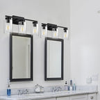 3-Light Bathroom Vanity Light, Modern Black Wall Lights with Clear Glass Shades, Bathroom Wall Sconce Lamp for Mirror Living Room Bedroom Hallway
