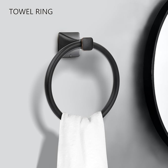 Matte Black Bathroom Hardware Set 5-Pieces, SUS304 Stainless Steel Bath Towel Bar Set Wall Mounted, Including Hand Towel Bar,Towel Ring, Toilet Paper Holder, 2Pcs Robe Towel Hook