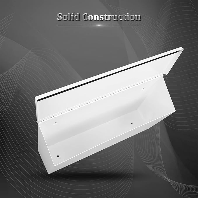 Dalmbox Wall-Mount Mailbox Large Mailbox for Post Rust-Proof Galvanized Steel Box for Outside or Townhouse Horizontal Style, White, 15.7” x 4.3” x 9.4”