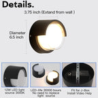 Modern Wall Sconce 2 Pack 12W Outdoor Wall Light Wall Pack Light Black Light Fixture Versatile Style Wall Lantern for Courtyard/Yard 3000K Warm Lights Round Black Outdoor Wall Light