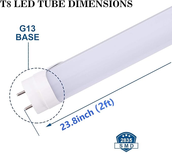 25pcs 2FT 10W T8 Tube Light White Daylight 6000k T8 LED Bulbs Household Lights Ballast Bypass G13 Base 2 Foot Milky Cover Fluorescent Tube lamp Replacement AC100-277V