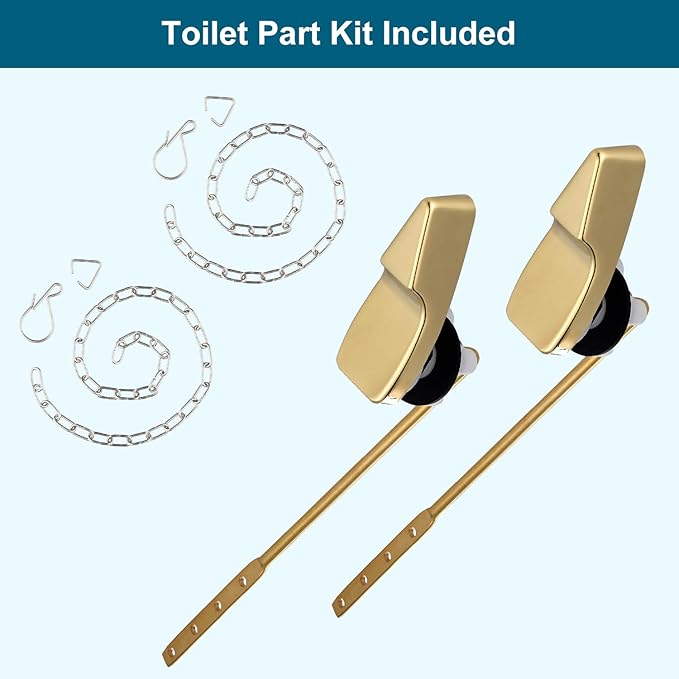 Hygie Rinse 2PACK Universal Metal Toilet Handle Replacement Kit Compatible with American Standard/Mansfield/Gerber Toilet, Front Mount Toilet Tank Flusher Lever with Flapper Chain, Shiny Gold
