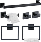 TQKAG 6-Piece Bathroom Towel Bar Sets Matte Black 23.6 inch Towel Bar Stainless Steel Towel Ring Coat Hook and Toilet Paper Holder Bathroom Hardware Set Wall Mounted Bathroom Accessories Kit
