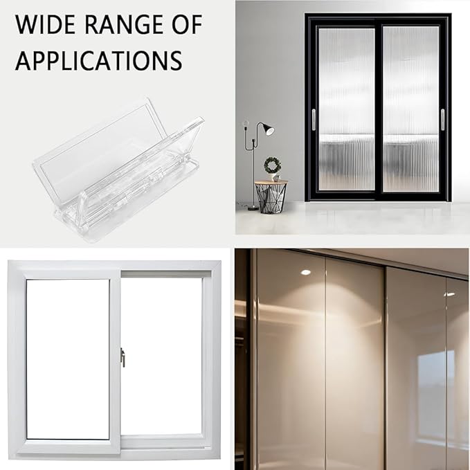 Sliding Door Lock Window Locks - 4-Pack, Childproof Sliding Glass Door Stopper, Home Security Door Lock、Patio Door Lock for Child Proof (Clear-4 Pack)