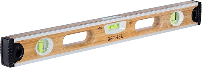 BETHEL Bamboo Level, 24 Inch Level & Tool Solid Block Acrylic Vials, Resists Mortar Adhesion, for Masonry Application and General Leveling (Bamboo)