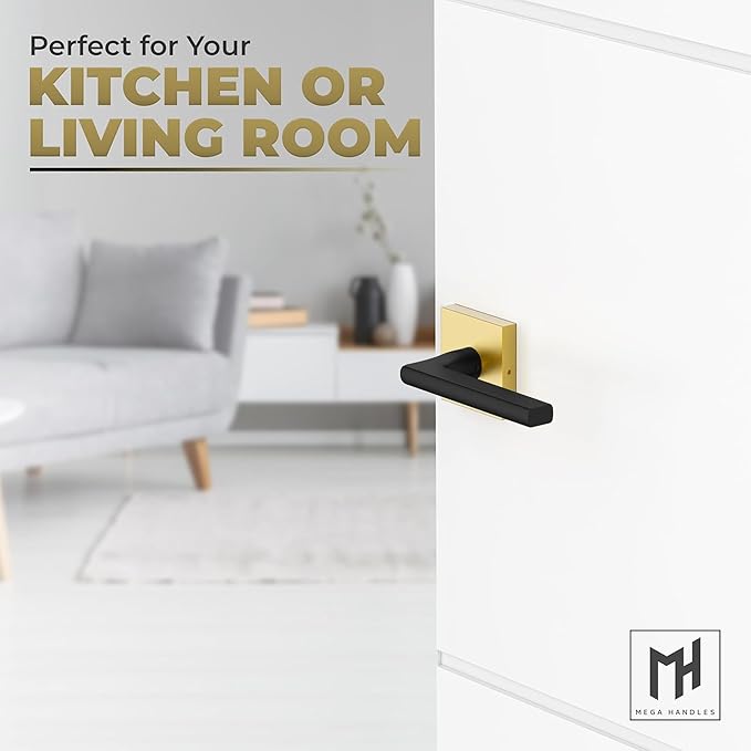 Mega Handles Prime Passage Lever Door Handle for Closet or French Doors, Single Side Door Levers, Fits All Standard Door Sizes, Covered Screws Included - Satin Brass/Matte Black (1 Pack) 5"