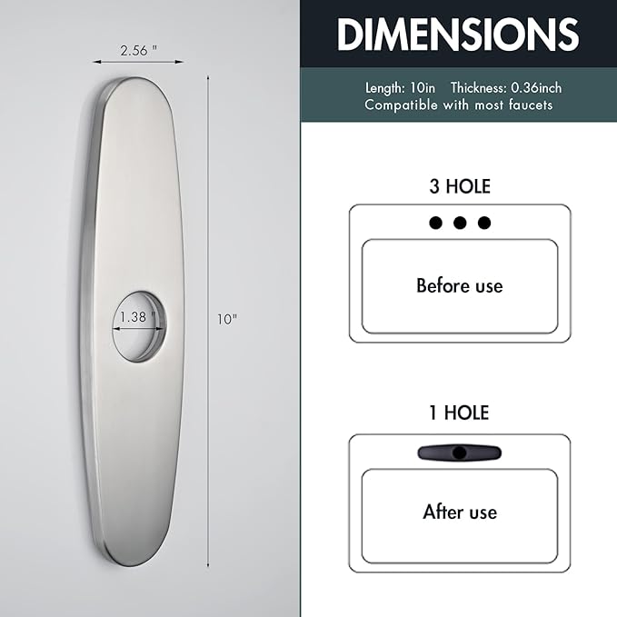 Faucet Cover Plate, Stainless Steel Deck Plate for Kitchen Sink Faucet Single Hole or Bathroom Faucet 1-3 Hole Faucet Hole Cover Round 10 Inch (Brushed Nickel)