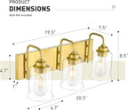 zeyu 21 Inch Gold Bathroom Light Fixtures, 3 Light Bathroom Vanity Light, Modern Vanity Light with Clear Glass Shade, Brushed Gold Finish, ZSL72B-3W BG