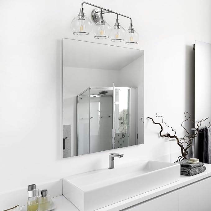 Brushed Nickel Bathroom Light Fixture 4 Lights Bathroom Vanity Lights Over Mirrors with Clear Glass Shade 30.7 inch Wall Sconce Lighting Bath(Exclude E26 Bulb)