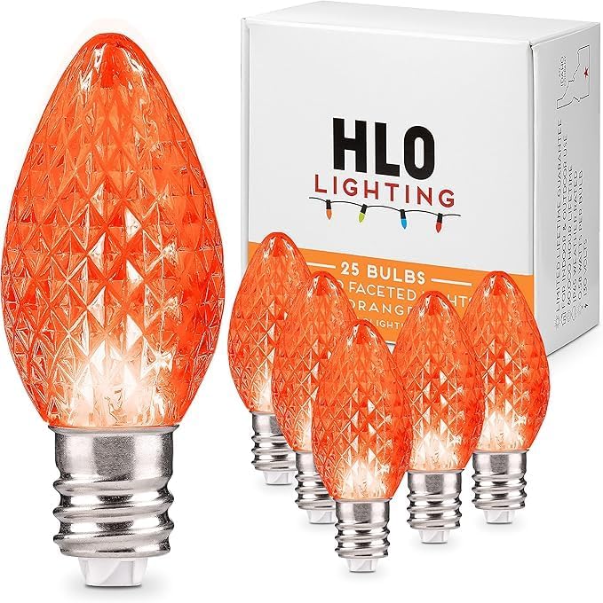 Holiday Lighting Outlet Faceted C7 Christmas Lights | Orange LED Light Bulbs Holiday Decoration | Warm Christmas Decor for Indoor & Outdoor Use | 2 SMD LEDs in Each Light Bulb | Set of 500
