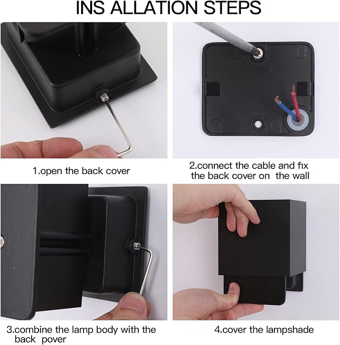 4 Pack Outdoor Wall Lights Exterior/Interior LED Wall Sconces IP65 Waterproof Square Aluminum Wall Lamps Outdoor Lighting Fixture Up and Down Lights Modern Black 12W 6500K Cold Lights