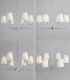 Modern 6 Light Chrome Chandelier with White Fabric Shades Elegant Ceiling Light,Farmhouse & Industrial Pendant Chandelier for Dining Room Living Room Bedroom,E12 Base