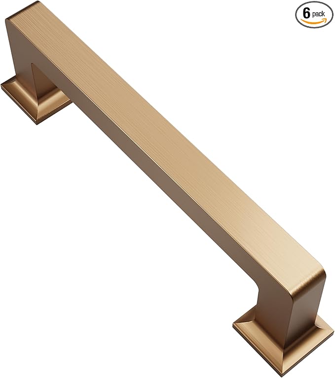 Alzassbg 6 Pack Champagne Bronze Cabinet Pulls, 3-3/4 Inch(96mm) Hole Centers Cabinet Handles Square Kitchen Hardware for Cabinets AL3046TGP