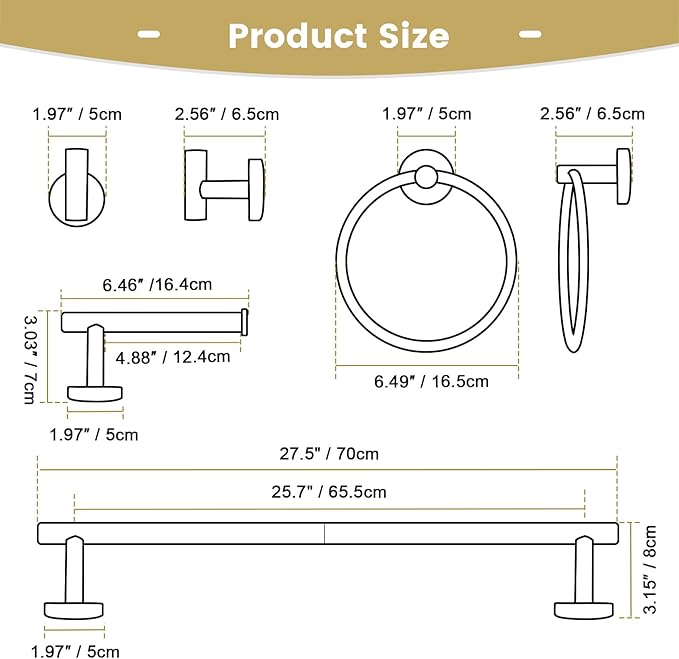 YACVCL Brushed Gold 4-Piece Bathroom Hardware Set,Bathroom Towel Bar Set,SUS304 Stainless Steel Bathroom Accessories Set Wall Mounted Towel Holder Set,27.5 Inch