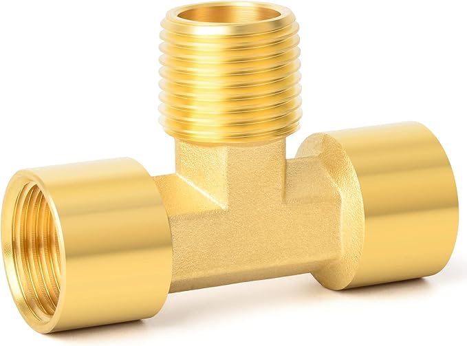 GASHER 2PCS Metals Brass Pipe Fitting Barstock Male Branch Tee T Adapter 1/2" NPT Female x 1/2" NPT Female x 1/2" NPT Male