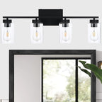 4 Light Bathroom Vanity Light Fixtures, Matte Black Modern Wall Lights with Clear Glass Shade, Vintage Wall Sconce Lighting for Living Room, Mirror, Bedroom, Hallway (Black, 4-Lights)