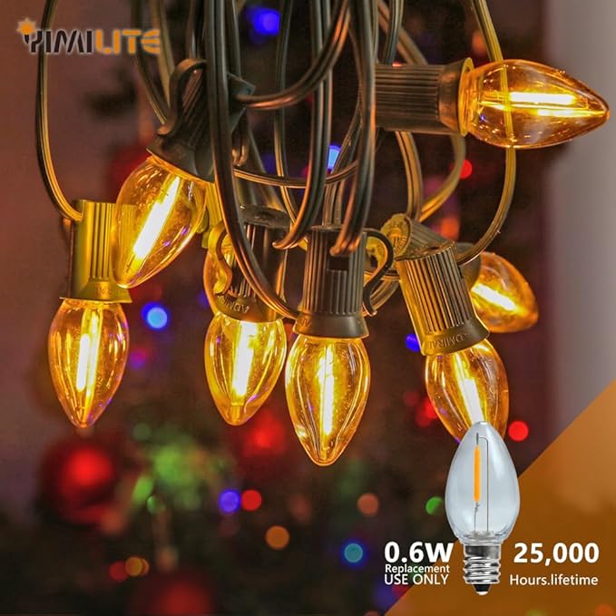 C7 Christmas Led Light Bulb, C7 Shatterproof Replacement Night Light Bulb, 0.6W Equivalent 7W Incandescent Bulb, Warm White 2200K, E12 Standard Base, 50Pack