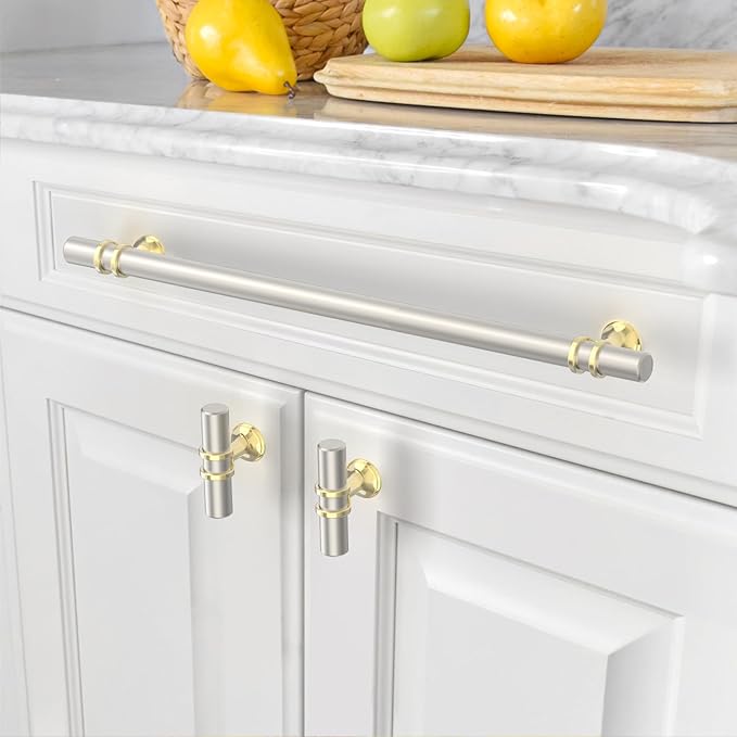 Asidrama 10 Pack 12.6 Inch(320mm) Champagne Bronze and Brushed Satin Nickel Kitchen Cabinet Handles, Cabinet Pulls Kitchen Cabinet Hardware Cupboard Handles Drawer Pulls