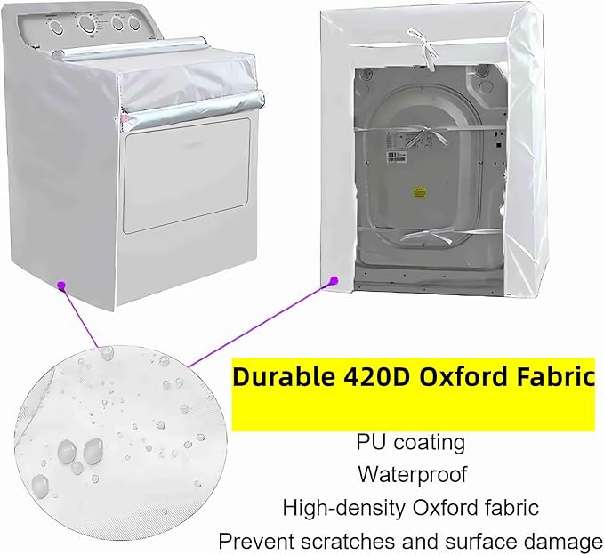 Ericlin Washer and Dryer Covers,Top Load Washing Machine Cover Laundry Dryer Protect Cover Dustproof Waterproof Zipper Design for Easy Use Fit for Most Front-loading Machine(W29D28H43in) (Silve)