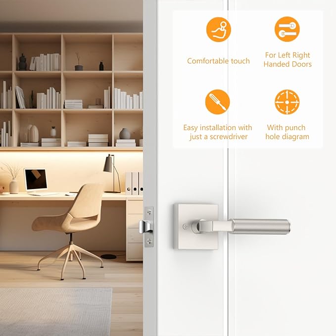 Amerdeco 1 Pack Brushed Satin Nickel Passage Door Handles,Heavy Duty Non-Locking Door Lever for Hall, Closet,Office Area, Shopping Malls AM0021