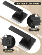 5 Pack Entry Door Levers with Lock and Key, Matte Black Keyed Alike Lockset Combo Pack, Entrance Door Handles for Office and Front Door, Door Knobs Lockset (Each with 3 Keys)