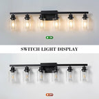 6-Light Black Vanity Lights 38'' Modern Bathroom Vanity Lighting Fixtures Above Mirror， Industrial Matte Bathroom Light Fixtures, Bath Wall Light Fixtures, Black Wall Sconces