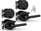 Mega Handles Ronn Entrance Combo, Entry Lever Door Handle and Single Cylinder Deadbolt Lock and Key, Heavy Duty Door Levers Set for Left or Right-Handed Doors - Matte Black (2 Pack) Keyed Alike